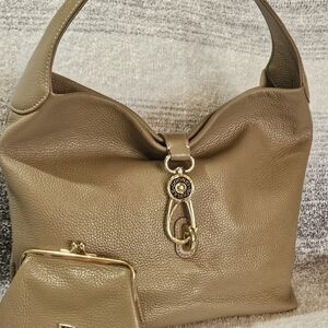 Dooney & Bourke Tan Leather Hobo Bag with Gold Hardware & Coin Purse